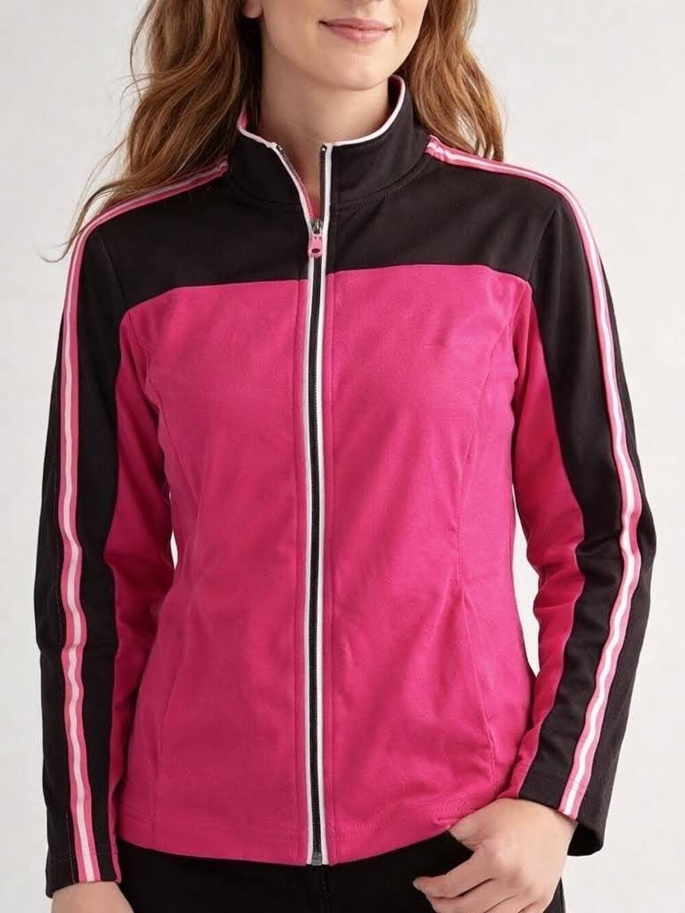 Women's Size Small S Athletic Track Jacket Made for Life Pink Black Long Sleeve